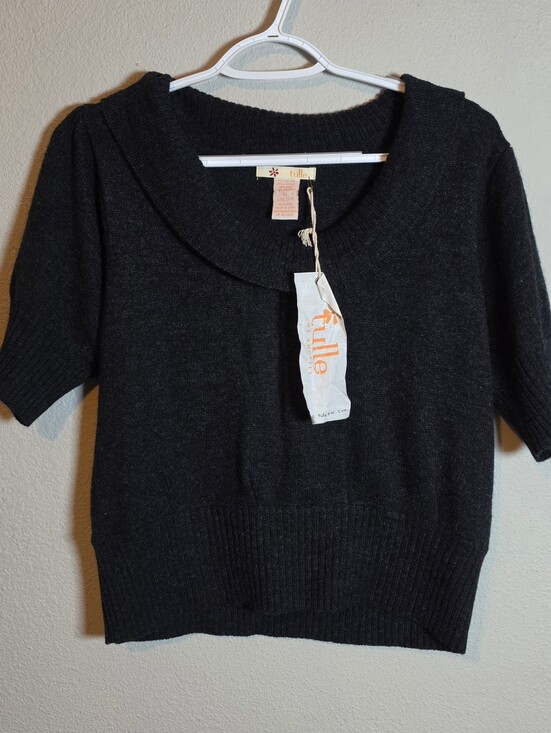 Tulle Sweaters - ​NWT Tulle Los Angeles Wool Angora Blend Short Sleeve Sweater Top Dark Gray XL